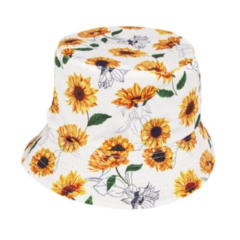 New White Sunflowers Bucket Hat Adult Summer Outdoor One Size Sunflower Women's - Picture 1 of 1